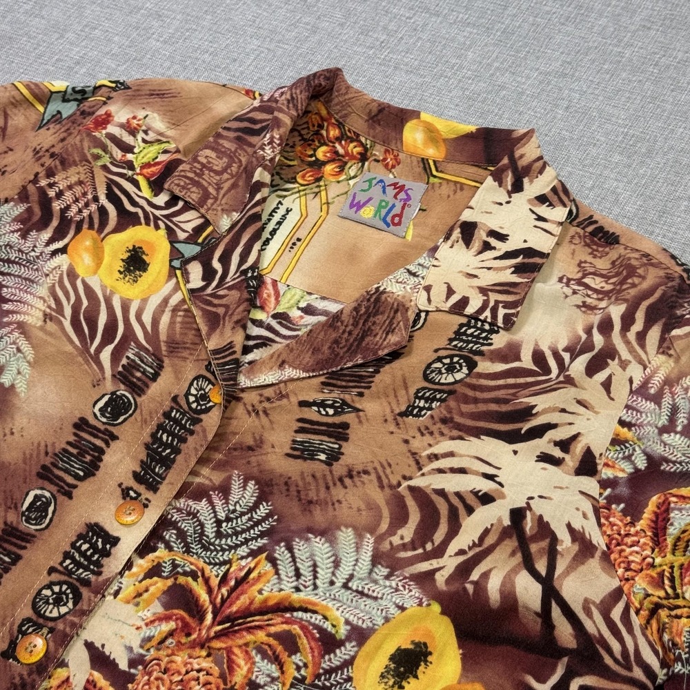 Jams World Vintage Tribal Floral Hawaiian Shirt Womens Large Multicolor Rayon